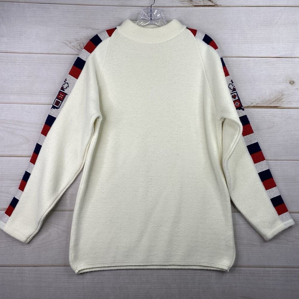 VTG Jersild Sweater Mens L Ivory Heraldic Crest Motif Preppy Ski Mock Neck 60s